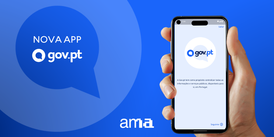 Home screen of the gov.pt mobile app, offering authentication options and access to digital documents